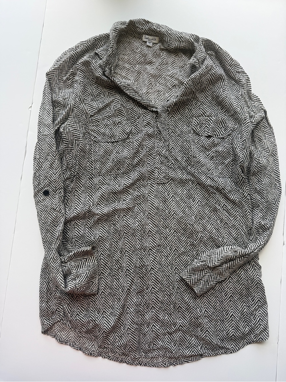 Splendid Black and White Chevron Button-Up Shirt